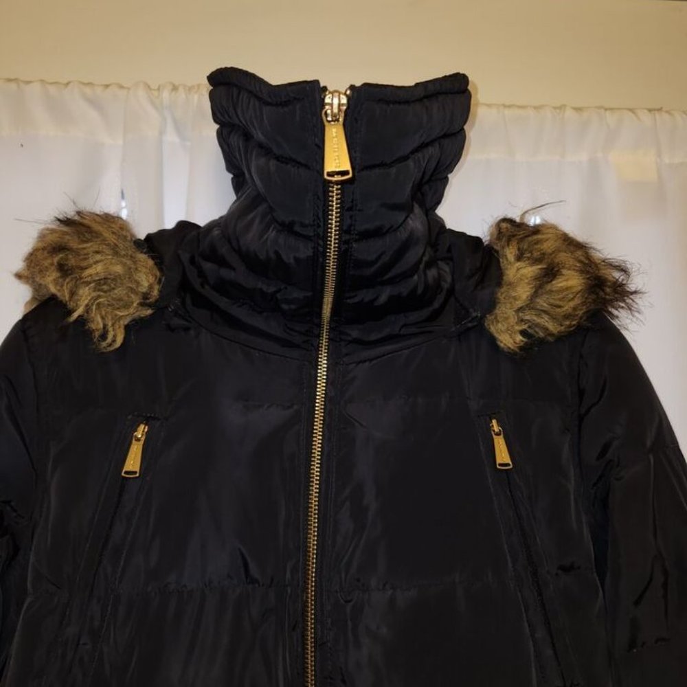 Michael Kors Faux Fur Trim Hooded Quilted Down Puffer Coat Women's Small Black - Picture 3 of 9